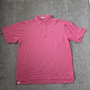 Peter Millar Pink Performance Polo‎ Shirt Mens Palm Tree Logo Golf Size L